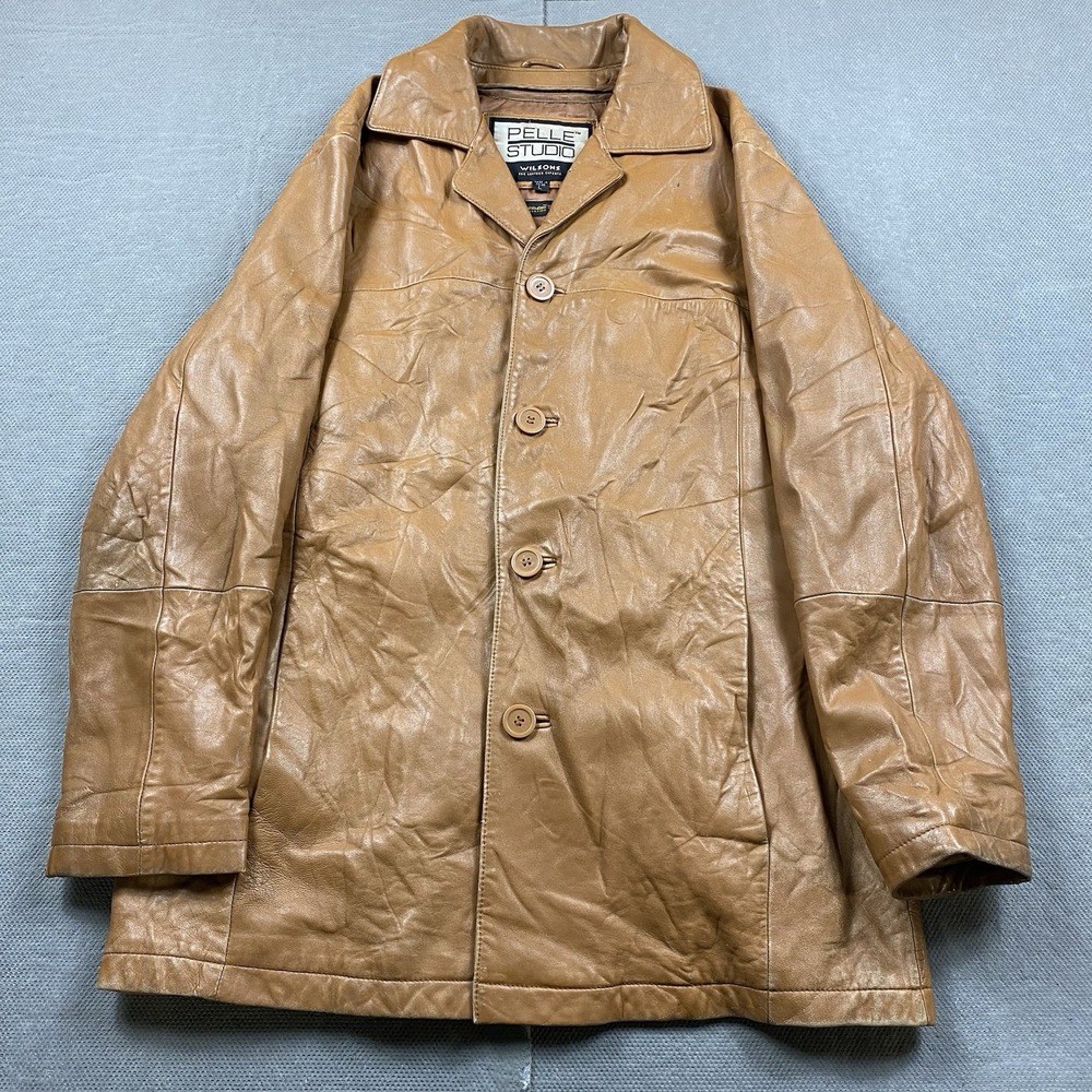 Vintage Pelle Studio Jacket Men Large Wilsons Leather Car Coat Brown Notch Lapel